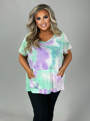 15 PSS-G {Just Like Sherbert} Mint Tie Dye Waffle Knit Top PLUS SIZE 1X 2X 3X