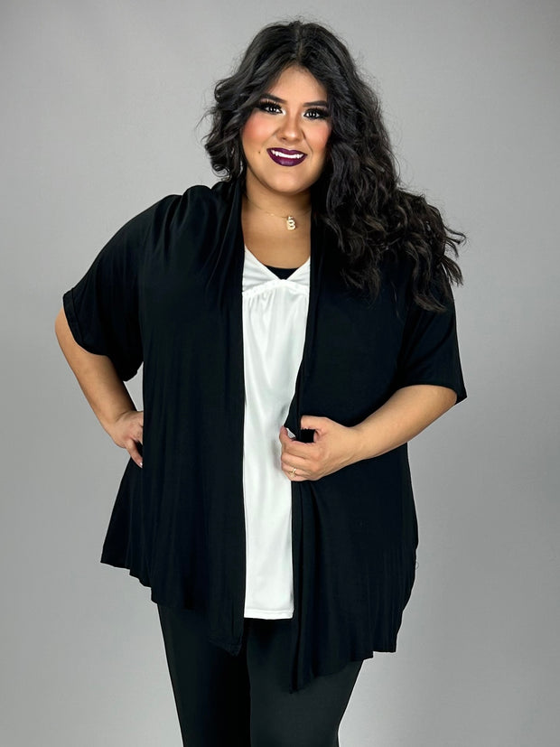 30 OT {Wrapped In Curvy} Black Cardigan w/Pockets CURVY BRAND!!!  EXTENDED PLUS SIZE 1X 2X 3X 4X 5X 6X (May Size Down 1 Size}