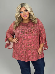 44 PQ {Pleasant Memory} Red Coral Leopard V-Neck Top EXTENDED PLUS SIZE 4X 5X 6X