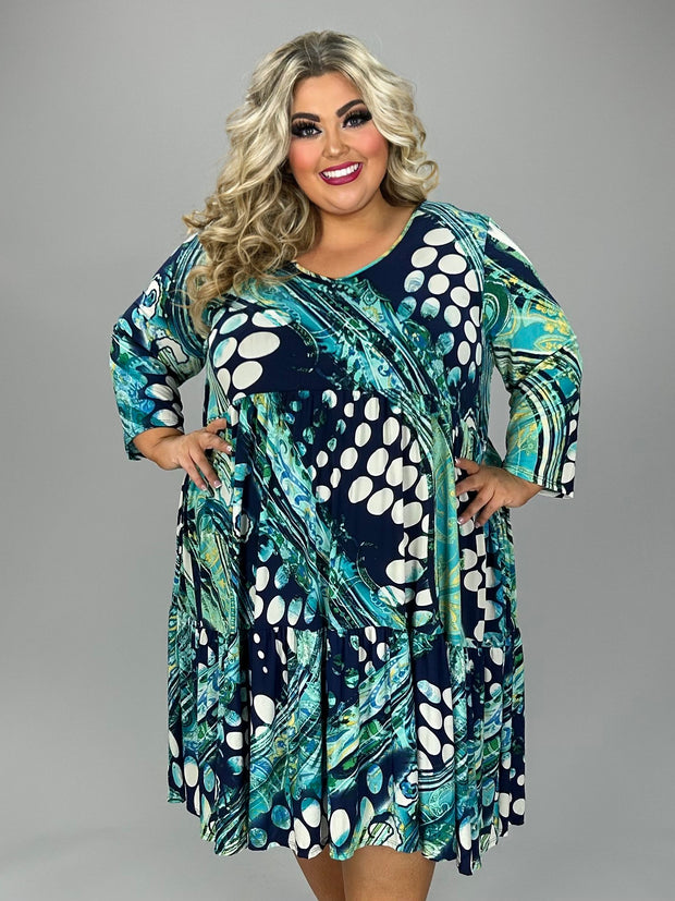 26 PQ {Impress The Best} Navy Mixed Print Tiered Dress EXTENDED PLUS SIZE 3X 4X 5X