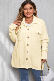 92 OT {Tomorrow & Always} Ivory Button Up Ribbed Shacket w/ Pockets PLUS SIZE 3X