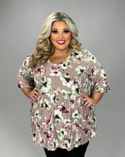 20 PSS {Loved For Style} Mauve Floral Print Ruffle Sleeve Top EXTENDED PLUS SIZE 3X 4X 5X