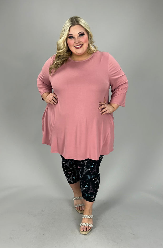 32 SQ {One More Shot} Pink Quarter Sleeve Round Hem Top EXTENDED PLUS SIZE 3X 4X 5X