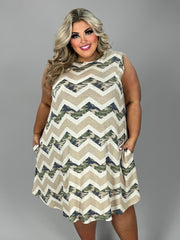 52 SV-A {Hidden Camo} Beige/Camo Chevron Print Dress  EXTENDED PLUS SIZE 3X 4X 5X