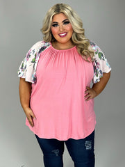 SALE!! 25 CP {Dating Around Floral} Pink Top w/Floral Sleeves EXTENDED PLUS SIZE 4X 5X 6X