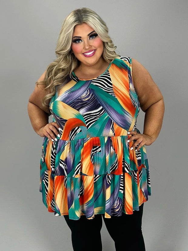 SALE!! 94 SV {Recognize My Value} Teal/Multi Mixed Print Tiered Top EXTENDED PLUS SIZE 3X 4X 5X