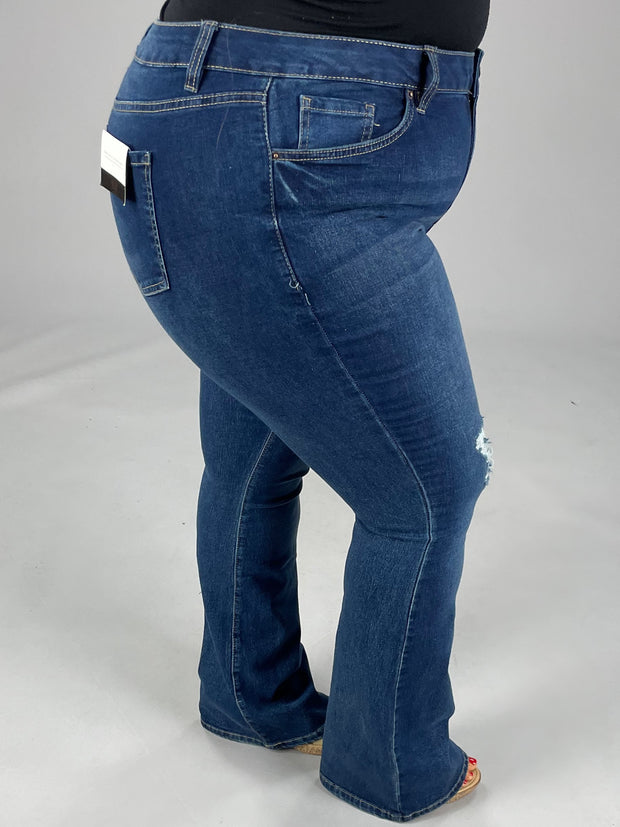 SALE!! BT-P {YMI} Dark Indigo Distressed High Rise Flare Jeans PLUS SIZE 14 16 18 20