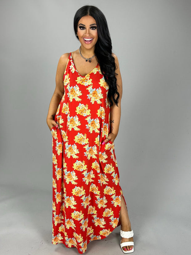 SALE!! LD-R {Hide Your Crazy} Red Floral Maxi Dress PLUS SIZE XL 2X 3X