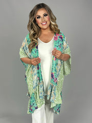 SALE!! 35 OT-K {Look Ahead} Umgee Mint Multi-Print Kimono PLUS SIZE XL/1X  1X/2X