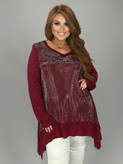 52 SD {Swing With Me} VOCAL Burgundy Rhinestone Top PLUS SIZE XL 2X 3X