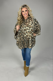 49 HD-C {Break Out The Best} Leopard Print Oversize Top w/Hood  PLUS SIZE XL 2X 3X