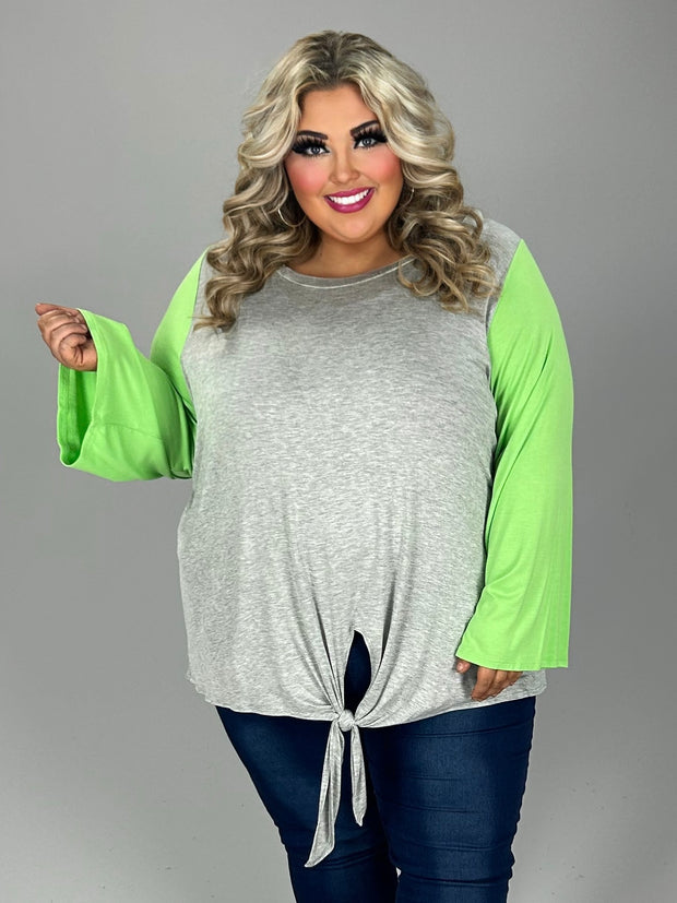 SALE!! 27 CP-Y {Things I Love} H. Grey/Lime Green Front Tie Top CURVY BRAND!!! PLUS SIZE 1X 2X 3X 4X 5X 6X (May Size Down 1 Size)