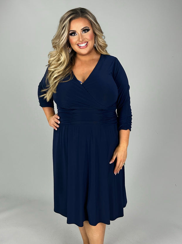 SALE!! LD-F M-109  {NY Collection} Navy Ruched Dress Retail $70.00 PLUS SIZE 1X