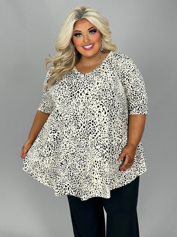 SALE!! 28 PSS {Need A Retreat} Taupe Dalmation Print Top EXTENDED PLUS SIZE 3X 4X 5X