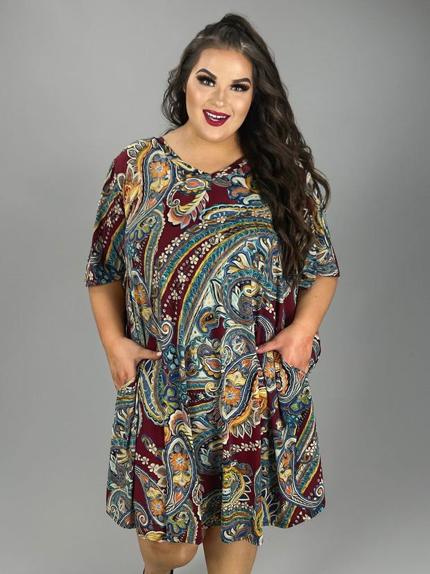 SALE!! 70 PSS {The Last Dance} Wine Paisley Print V-Neck Dress EXTENDED PLUS SIZE 3X 4X 5X