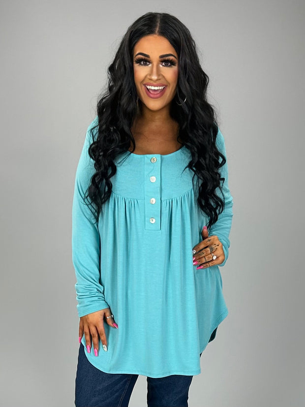 SALE!! 40 SLS-D {Your Forever} Teal Button Long Sleeve Top PLUS SIZE XL 2X 3X