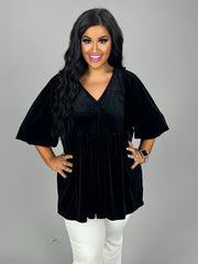 SALE!! 15 SQ-A {Back In Town} Umgee Black Velvet Babydoll Top PLUS SIZE XL 1X 2X SALE!!