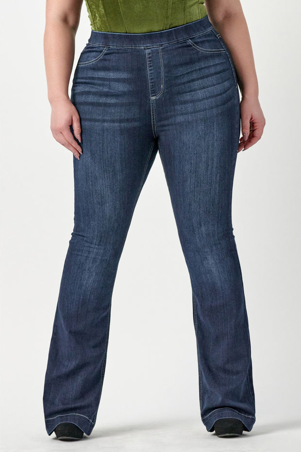 SALE!! LEG-98  {Ms. Cello} Dark Denim High Rise Pull On Flare Jeggings PLUS SIZE 1X 2X 3X