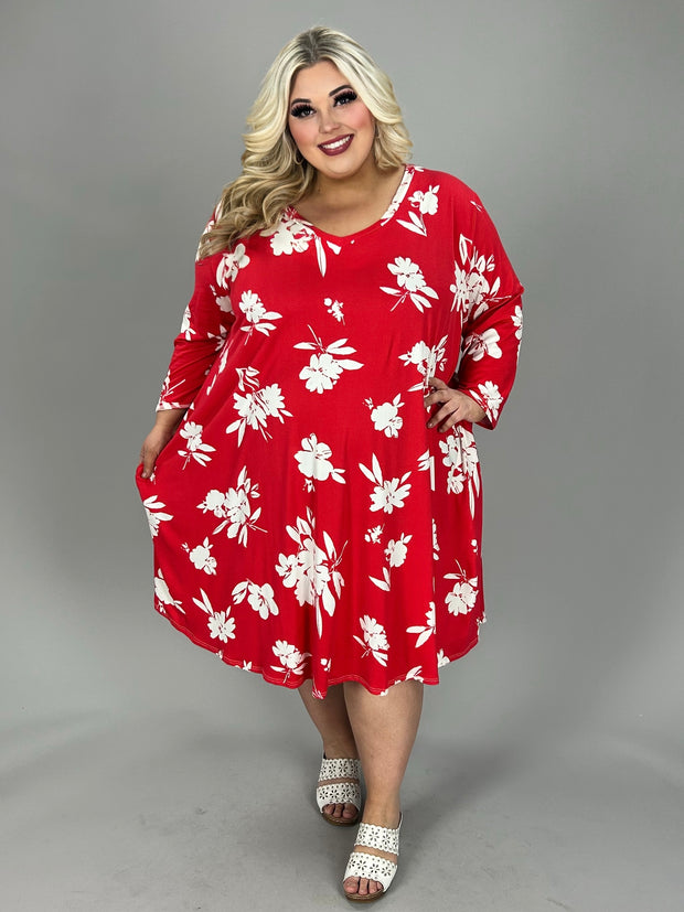 18 PQ {Come A Little Closer} Red White Flower Print Dress EXTENDED PLUS SIZE 3X 4X 5X