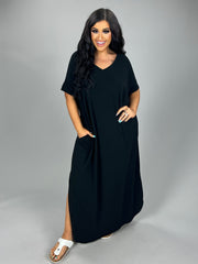 LD-N {Addicted To Comfort} Black V-Neck Maxi Dress PLUS SIZE 1X 2X 3X