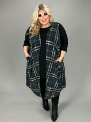 71 OT {The Town Beauty} CURVY BRAND Teal Plaid Vest PLUS SIZE 3X