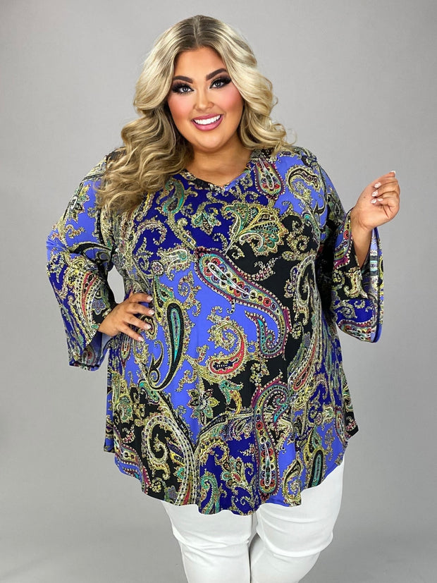 SALE!! 65 PQ {Give Me A Hand} Royal Blue Paisley V-Neck Tunic EXTENDED PLUS SIZE 3X 4X 5X