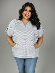 18 HD {Lines Connected} Blue Stripe Print Hoodie PLUS SIZE 1X 2X 3X