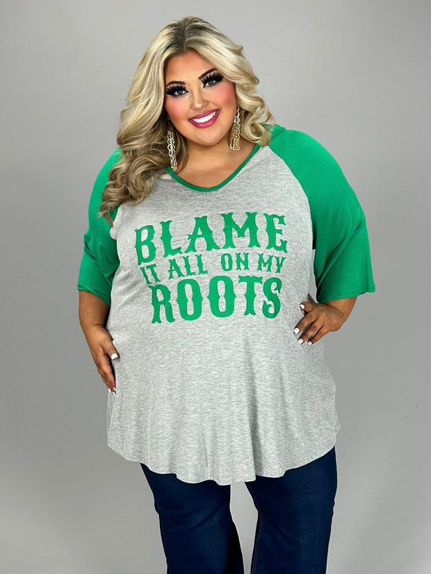 46 GT {Blame It All} Grey/Kelly Green Graphic Tee CURVY BRAND!!!  EXTENDED PLUS SIZE XL 2X 3X 4X 5X 6X (May Size Down 1 Size)