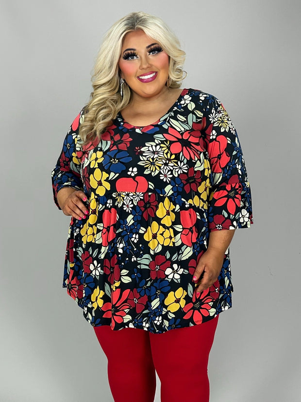 58 PSS {Striving For Excellence} Black Floral Babydoll Top EXTENDED PLUS SIZE 3X 4X 5X