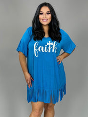 SALE!! 49 GT-D {Matthew 17:20} Turquoise "Faith" Fringed Tunic  PLUS SIZE XL 2X 3X 4X 5X 6X