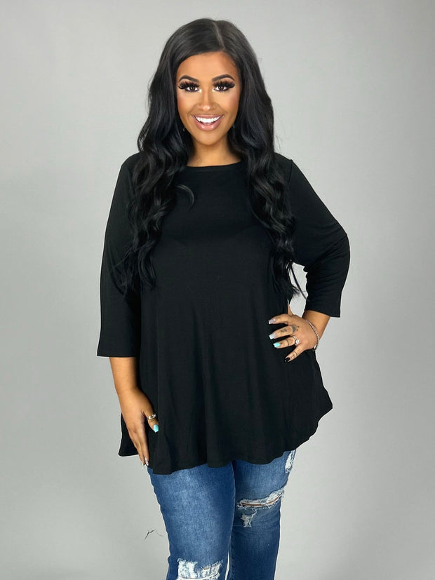 26 SQ  {Daily Movement} Black Top w/Pockets EXTENDED PLUS SIZE 1X 2X 3X 4X 5X