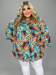 SALE!! 26 PQ {Forever Favorite} Blue Leaf Print V-Neck Tunic EXTENDED PLUS SIZE 3X 4X 5X