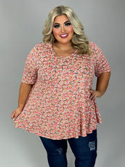 21 PSS {Take A Breath} Pink Coral Daisy Print V-Neck Top EXTENDED PLUS SIZE 3X 4X 5X