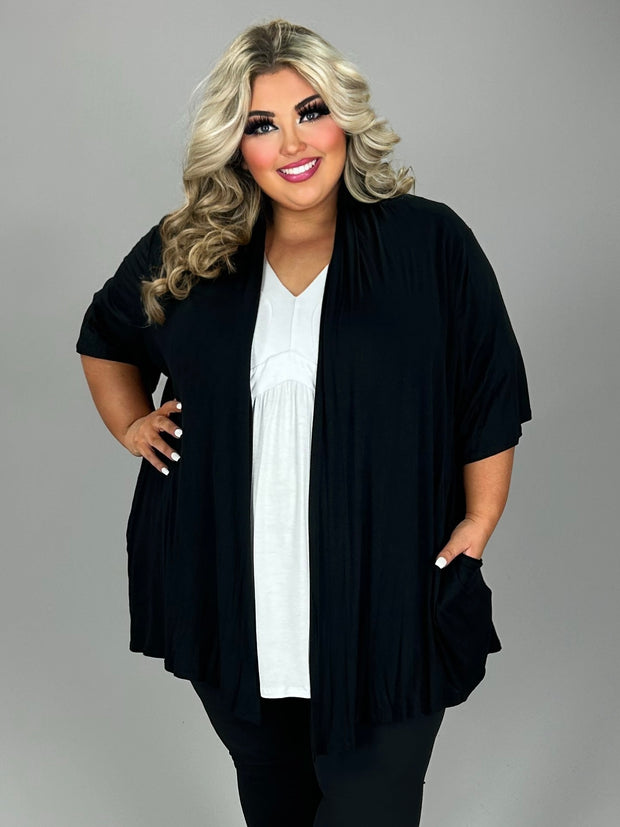 30 OT {Wrapped In Curvy} Black Cardigan w/Pockets CURVY BRAND!!!  EXTENDED PLUS SIZE 1X 2X 3X 4X 5X 6X (May Size Down 1 Size}