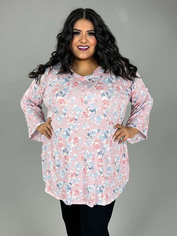 67 PQ {Small Victories} Pink Floral V-Neck Tunic EXTENDED PLUS SIZE 3X 4X 5X