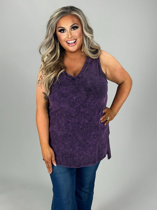 SALE!! 44 SV-A  {Ease Along} Violet Mineral Wash V-Neck Top PLUS SIZE 1X 2X 3X