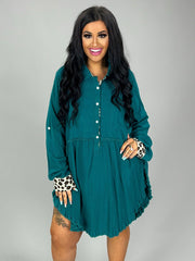 SALE!! 11 CP-Z {Away For A While} Umgee Teal w/Leopard Tunic PLUS SIZE XL 1X 2X