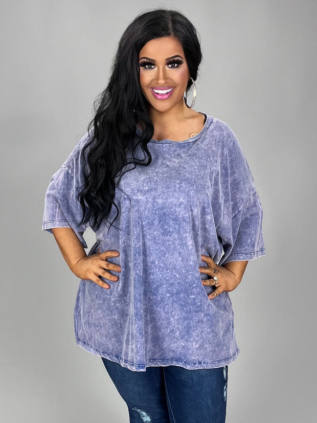 SALE!! 97 SQ-A {Old School Vibes} Blueberry Mineral Wash Top PLUS SIZE 1X/2X  2X/3X