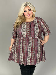 99 PSS {Change Of Pace} Burgundy/Taupe Printed Stripe Top EXTENDED PLUS SIZE 4X 5X 6X