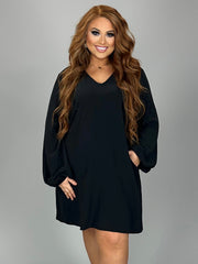 47 SQ {Taking Charge} Black V-Neck Bubble Sleeve Dress PLUS SIZE XL 1X 2X