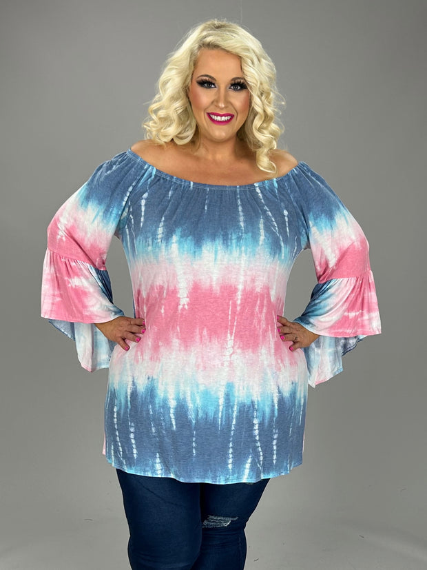 SALE!! 26 PQ-C {Rooting For You} Pink/Blue Tie Dye Top PLUS SIZE 1X 2X 3X