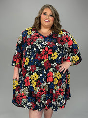 21 PQ {Midnight Melody} Black Large Floral V-Neck Dress EXTENDED PLUS SIZE 4X 5X 6X