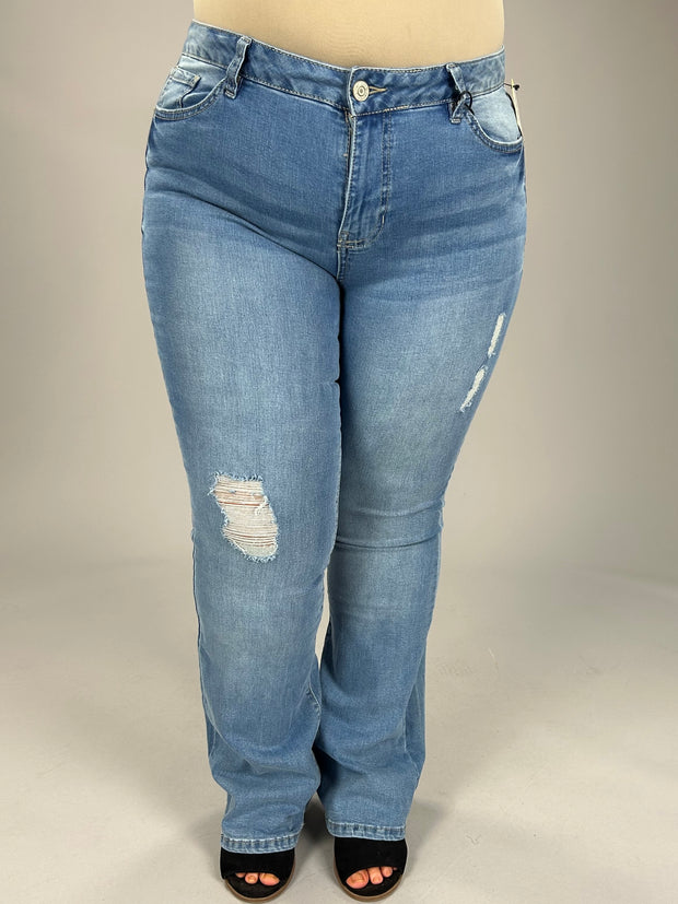 SALE!! BT-O {YMI} Light Blue Distressed High Rise Flare Jeans PLUS SIZE 14 16 18 20