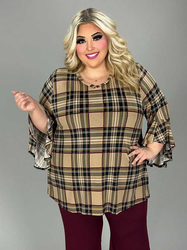 54 PQ [Blocked Your Number} Beige & Black V-Neck Plaid Top EXTENDED PLUS  SIZE  4X 5X  6X