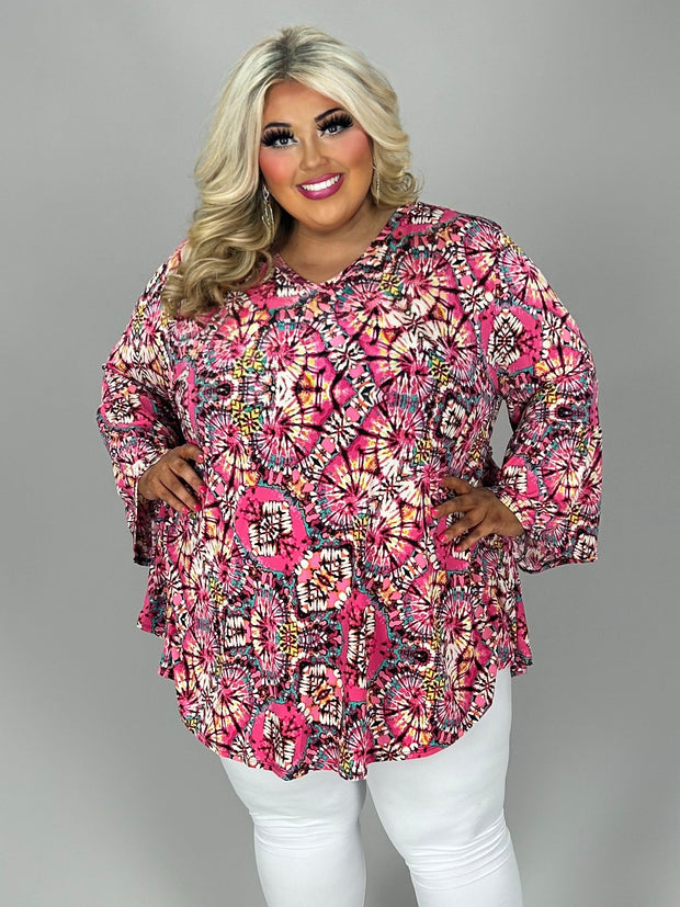 65 PQ {Bursting With Love} Pink Print V-Neck Tunic EXTENDED PLUS SIZE 3X 4X 5X