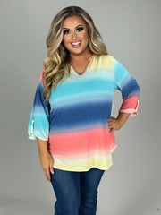 SALE!! 33 PQ-O {Fabulous Rainbow} Multi-Color Print V-Neck Top PLUS SIZE 1X 2X 3X