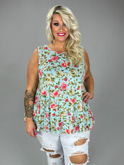 SALE!! 25 SV-H {Flowers Make Me Happy} Mint Floral Sleeveless Top PLUS SIZE XL 2X 3X