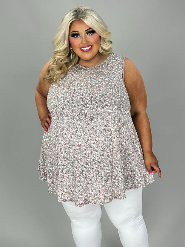 35 SV-W {Ready To Have Fun} Mauve Floral Sleeveless Top EXTENDED PLUS SIZE 3X 4X 5X