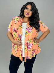 26 OT {Peaceful Life} Salmon Floral Cardigan PLUS SIZE 1X 2X 3X