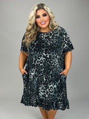 LD-T {Fearless Feline} Grey Leopard Print Hi-Low Dress EXTENDED PLUS SIZE 3X 4X 5X